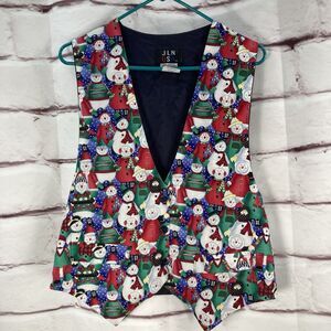 Vintage Snowman Vest Size L Cotton USA Christmas Teacher Novelty